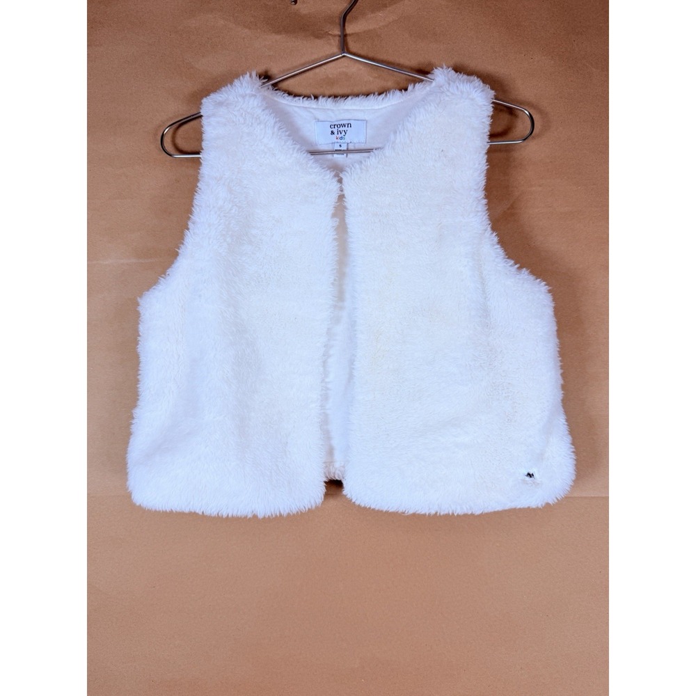 Crown & Ivy Kids Girls Size 5 White Faux Fur Vest Fluffy Open Front